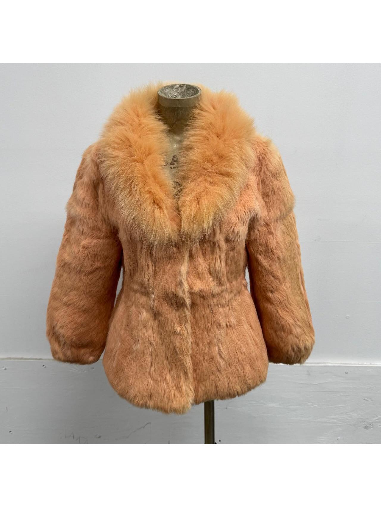 Vintage Y2k Orange Tan Rabbit & Fox Fur Jacket Coat